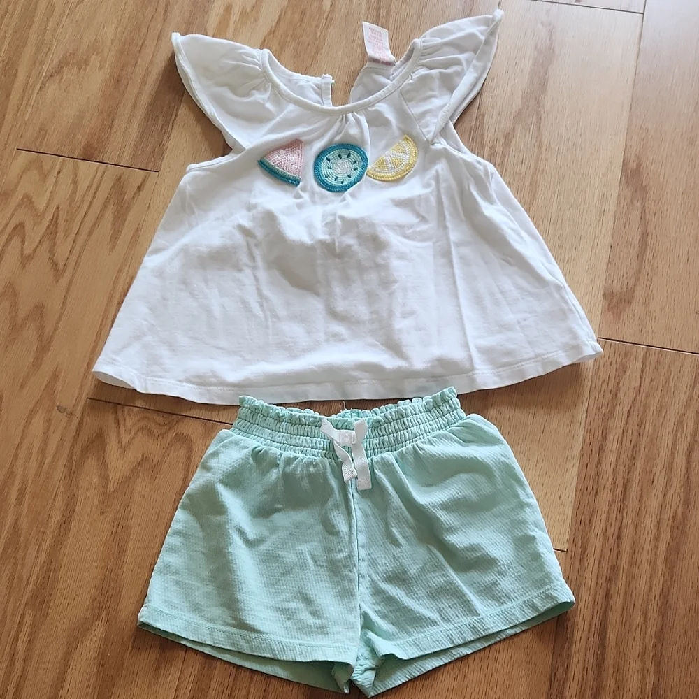 C&C California Kids Matching Set White Top with Light Green Shorts